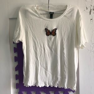 White embroidered butterfly T-shirt